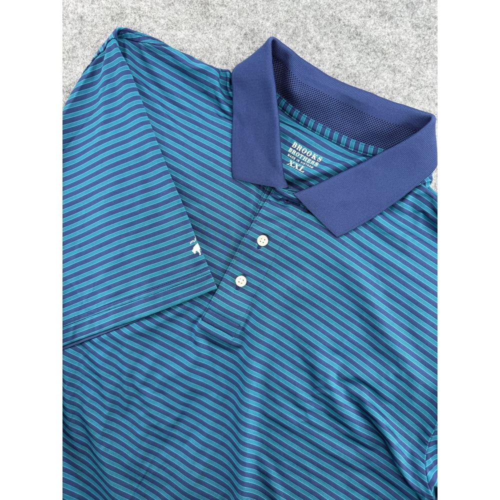 Brooks‎ Brothers Polo Shirt Mens XXL Blue Striped Performance Golf